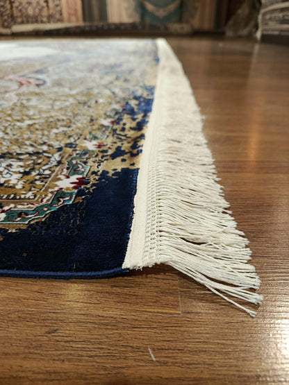 10x20 ft, Blue Medallion Silk Rug, Viscose Anatolian Carpet