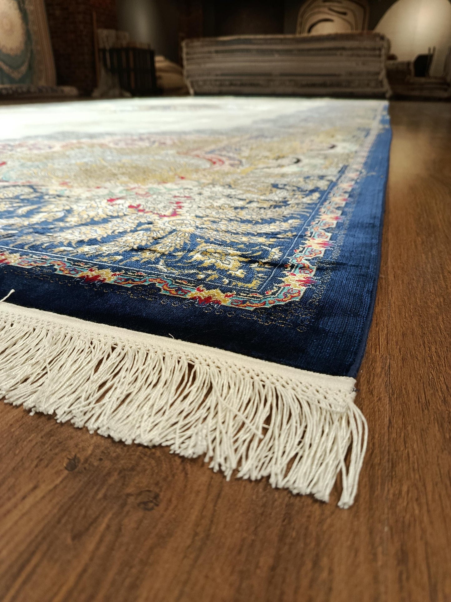 10x20 ft, Blue Medallion Silk Rug, Viscose Anatolian Carpet