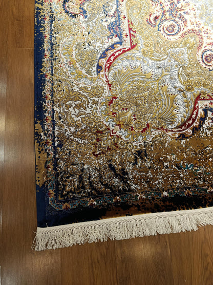10x20 ft, Blue Medallion Silk Rug, Viscose Anatolian Carpet