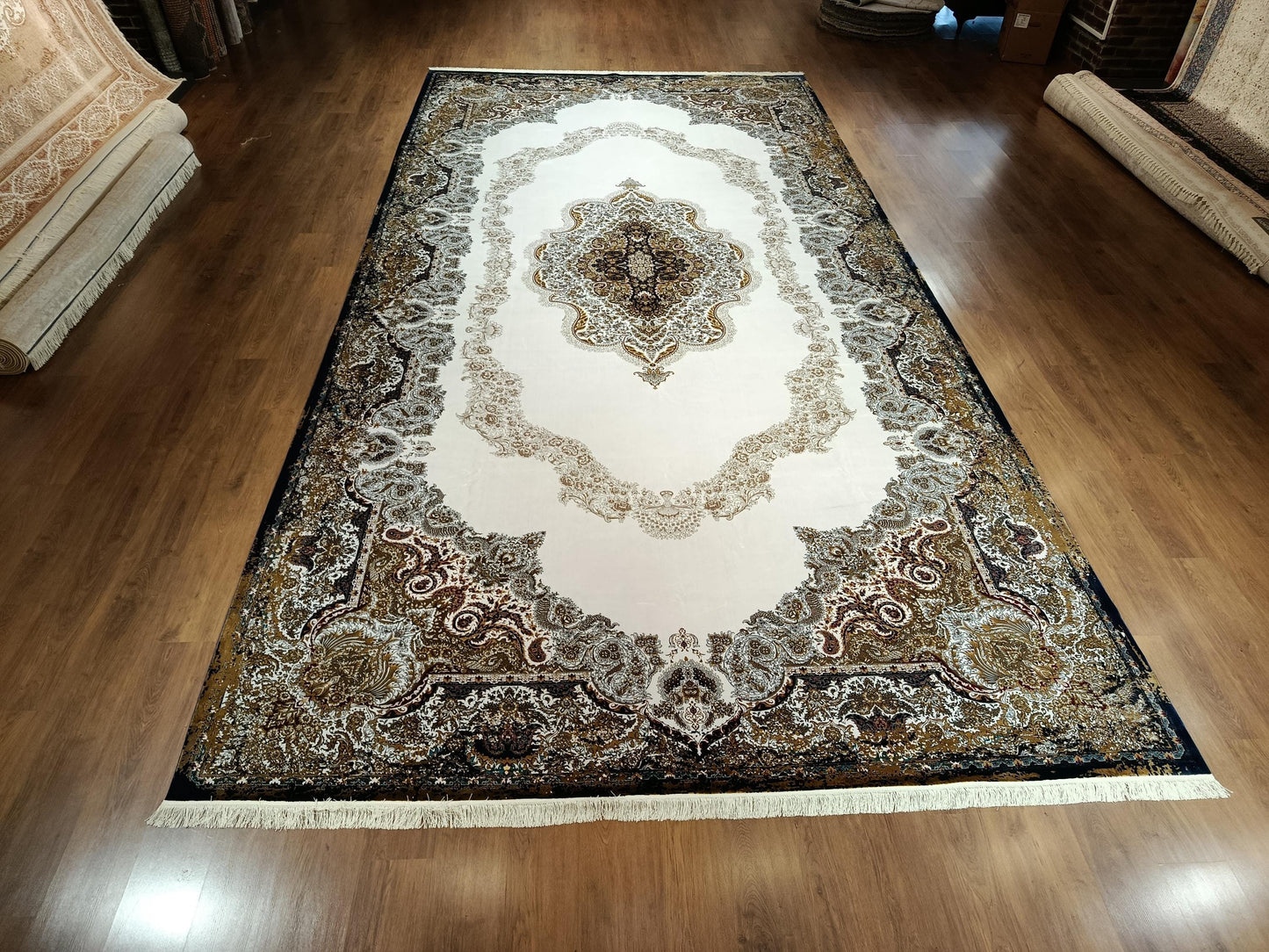 10x20 ft, Blue Medallion Silk Rug, Viscose Anatolian Carpet