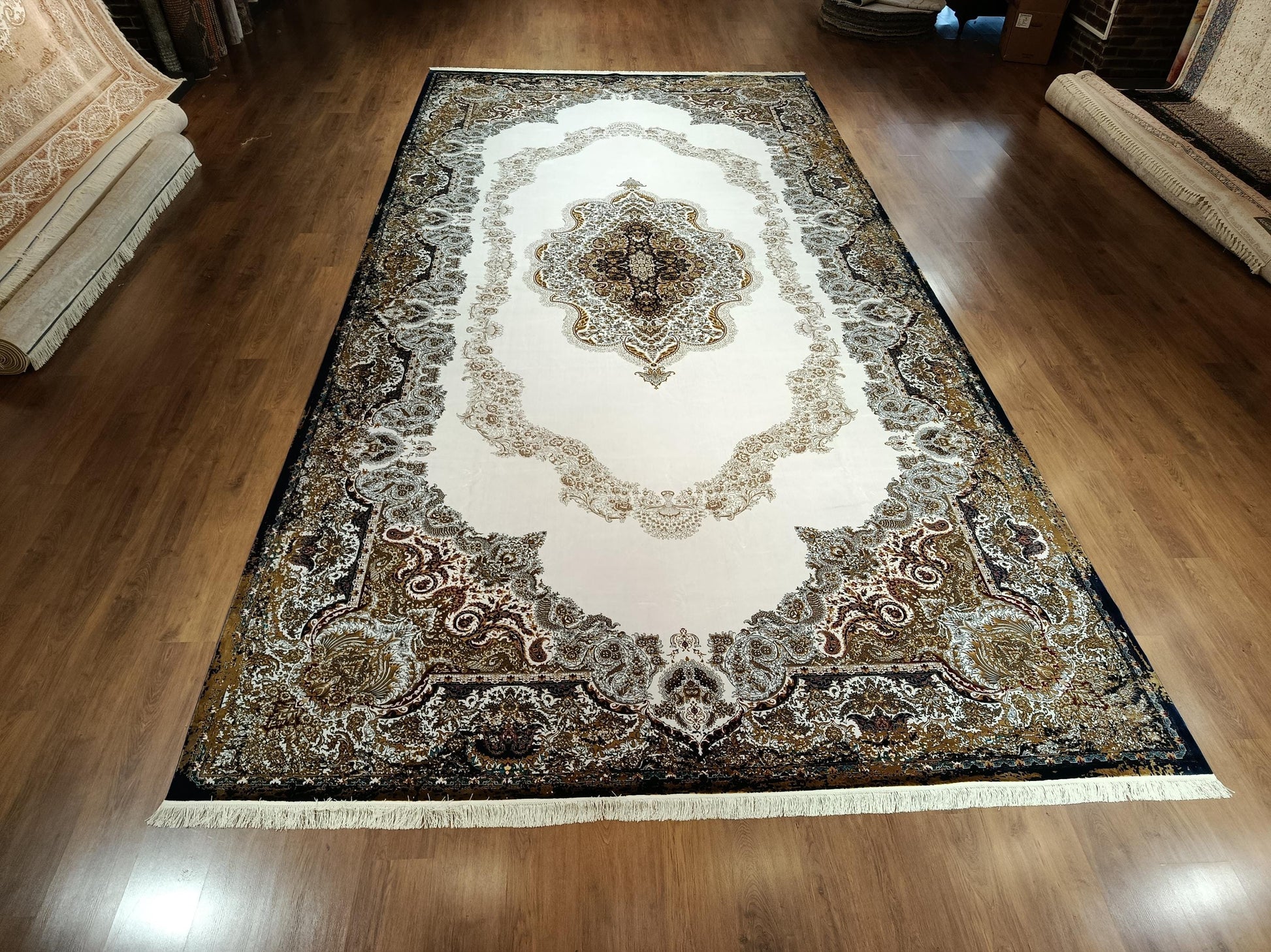 10x20 ft, Blue Medallion Silk Rug, Viscose Anatolian Carpet