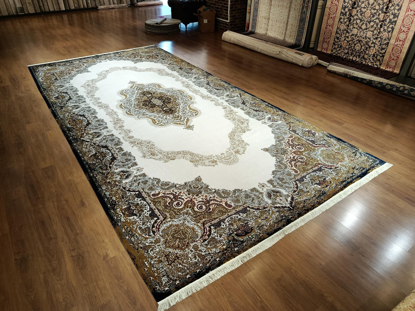 10x20 ft, Blue Medallion Silk Rug, Viscose Anatolian Carpet
