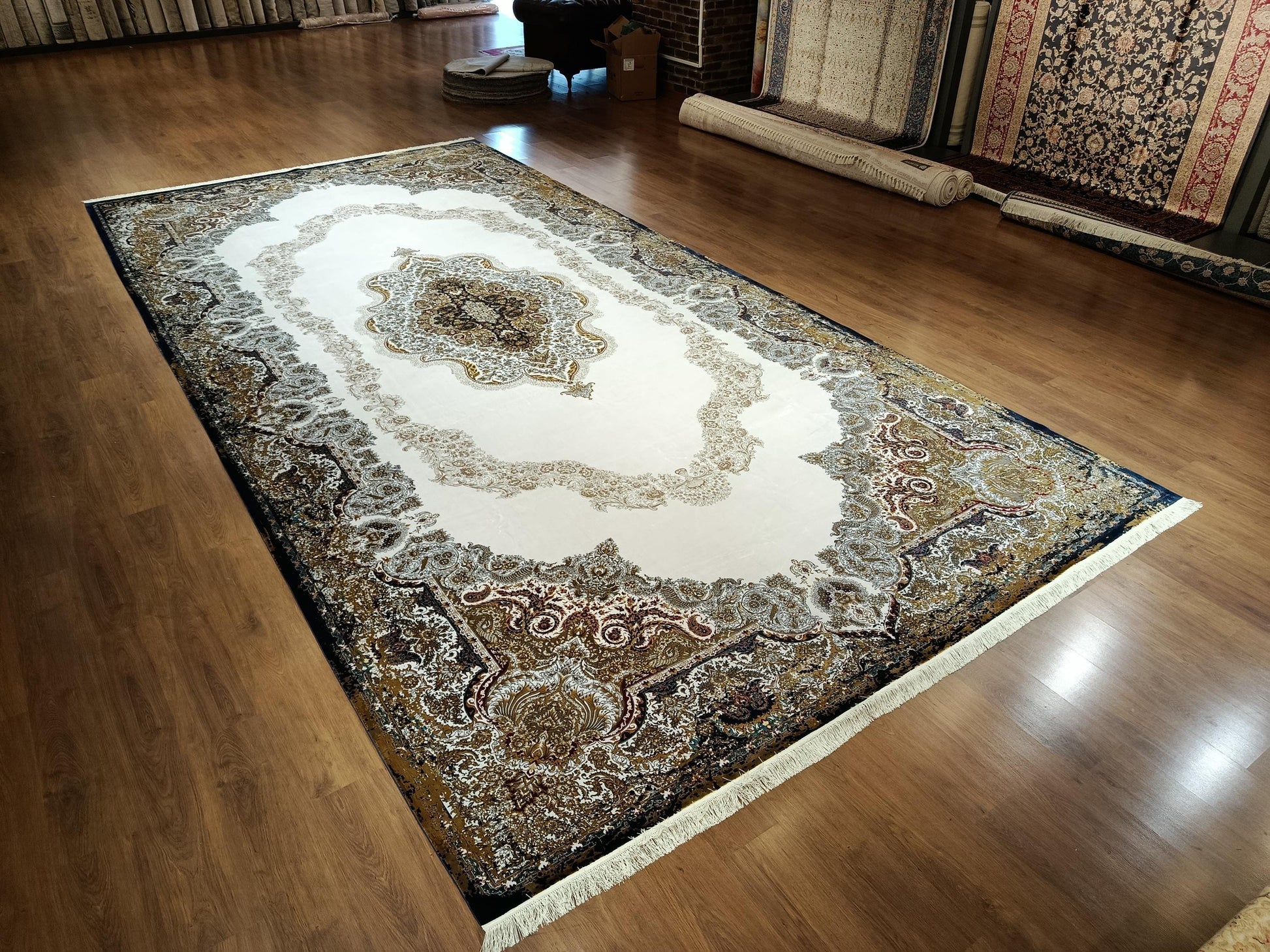 10x20 ft, Blue Medallion Silk Rug, Viscose Anatolian Carpet