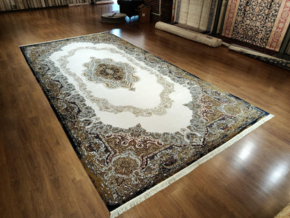 10x20 ft, Blue Medallion Silk Rug, Viscose Anatolian Carpet