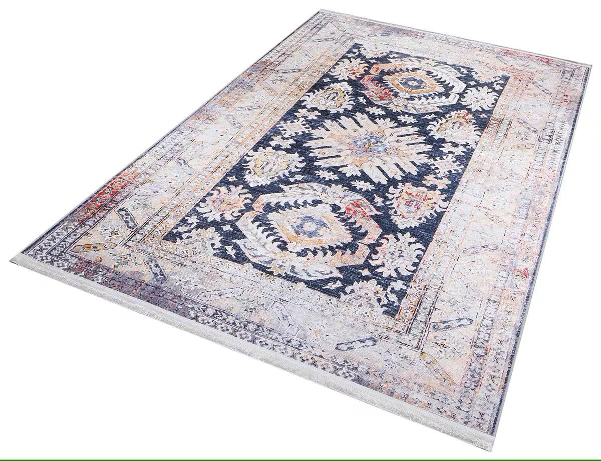 Black Vintage Rug: Washable Classic Rug with Tassels