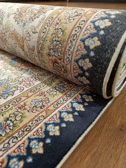 10x16 ft, Classic Blue Silk Rug: Oriental blue fine carpet with Fringes