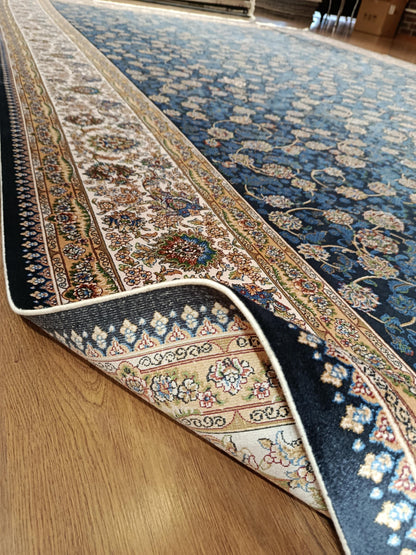 10x16 ft, Classic Blue Silk Rug: Oriental blue fine carpet with Fringes