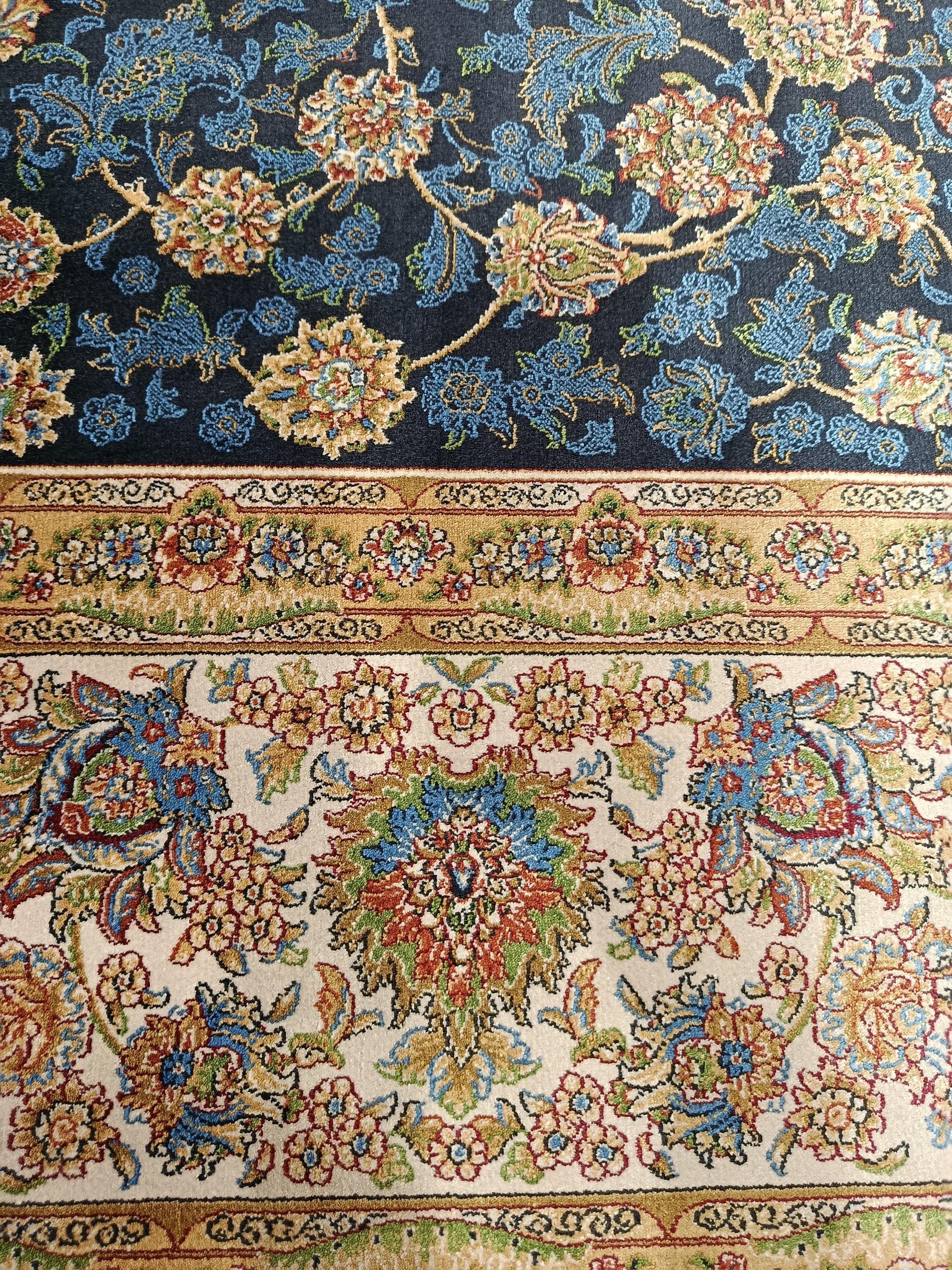 10x16 ft, Classic Blue Silk Rug: Oriental blue fine carpet with Fringes