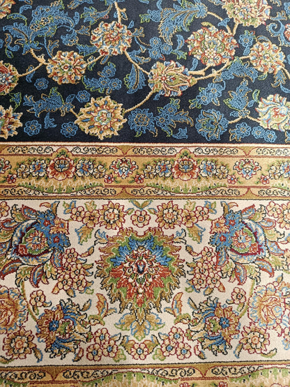 10x16 ft, Classic Blue Silk Rug: Oriental blue fine carpet with Fringes