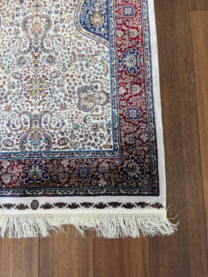 Bamboo Prayer Rug with Silk Fringes: Soft Seccade Carpet