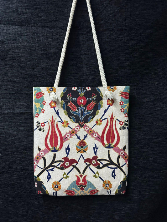 Handmade Floral Shoulder Bag: Organic Cotton Blend Tote