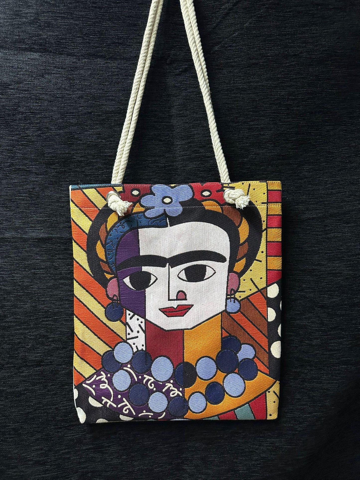 Handmade Frida Kahlo Tote Bag: Colorful Shoulder Bag (35cmx45cm)