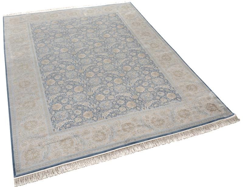 8x11 ft, Blue Classic oriental Silk Rug with Fine Fringes
