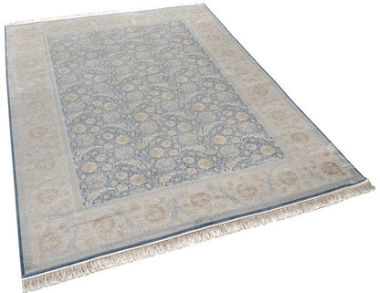 8x11 ft, Blue Classic oriental Silk Rug with Fine Fringes