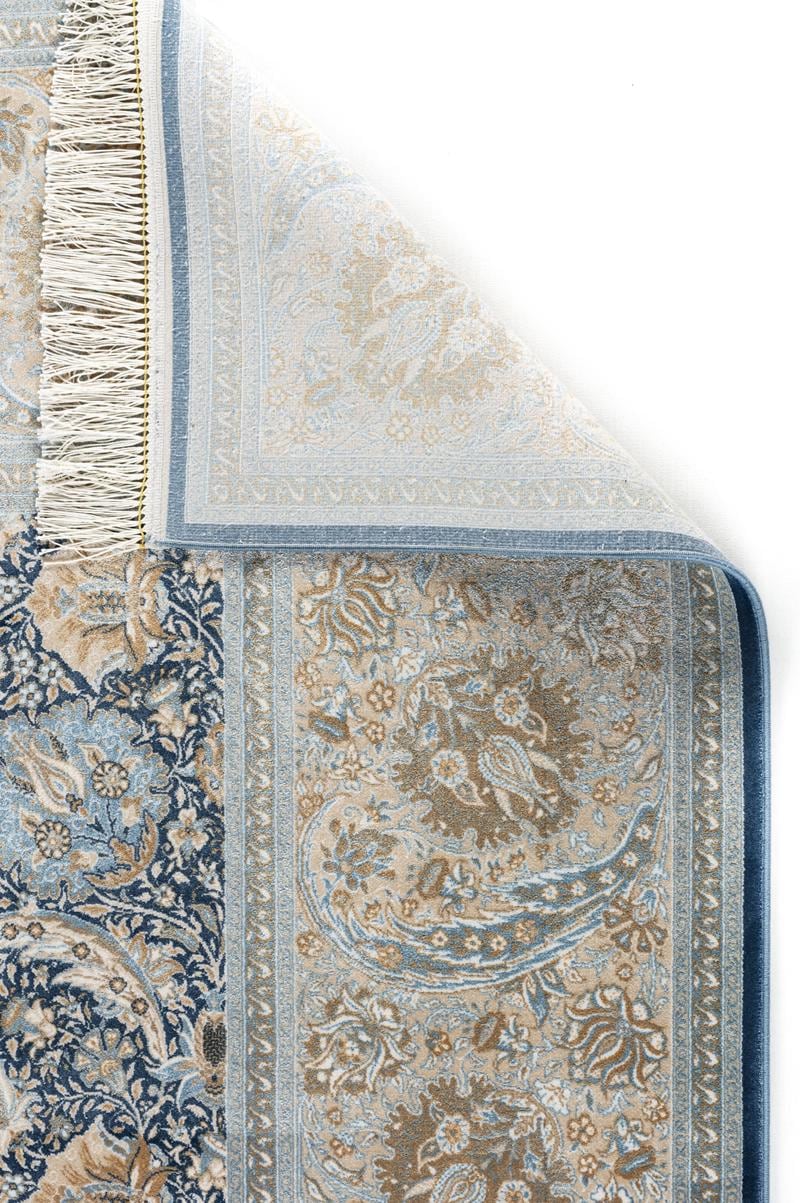 8x11 ft, Blue Classic oriental Silk Rug with Fine Fringes