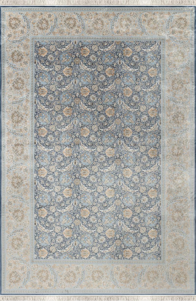 8x11 ft, Blue Classic oriental Silk Rug with Fine Fringes