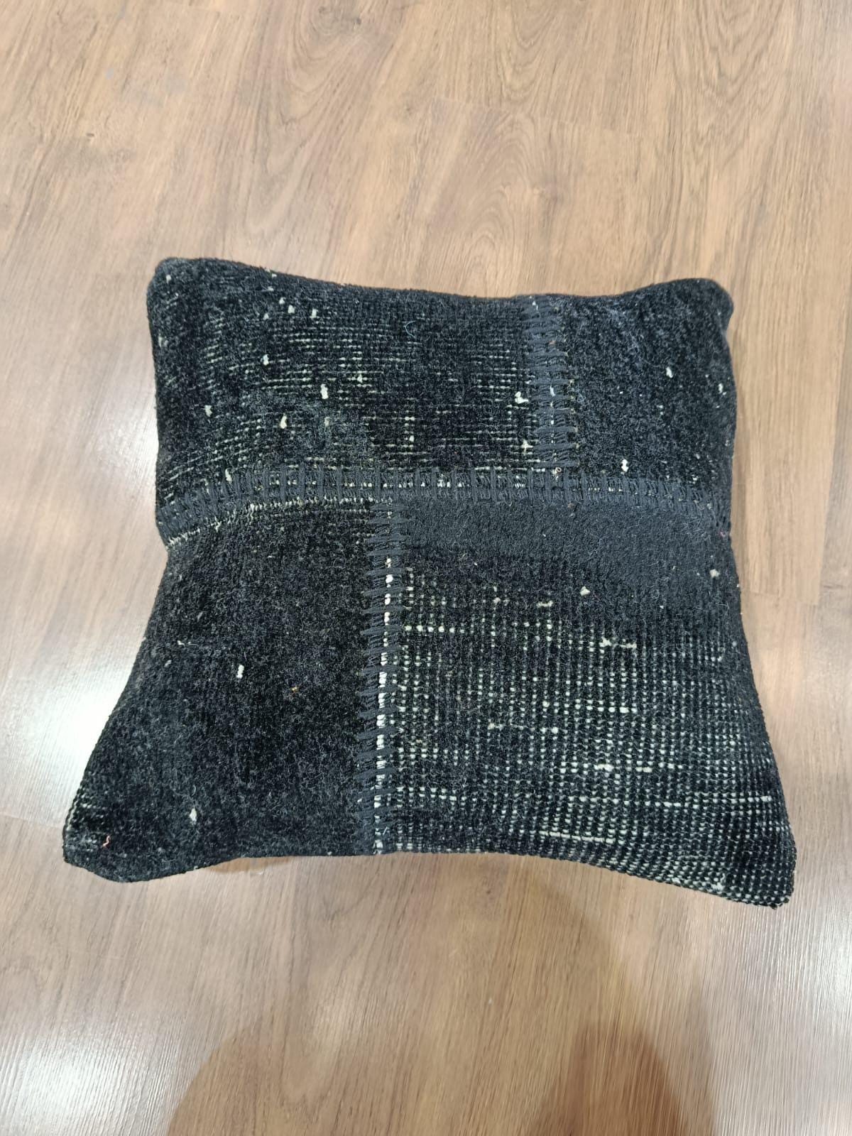 Handmade Black Patchwork Pillow Cover: Boho Accent Cushion (19"x19")