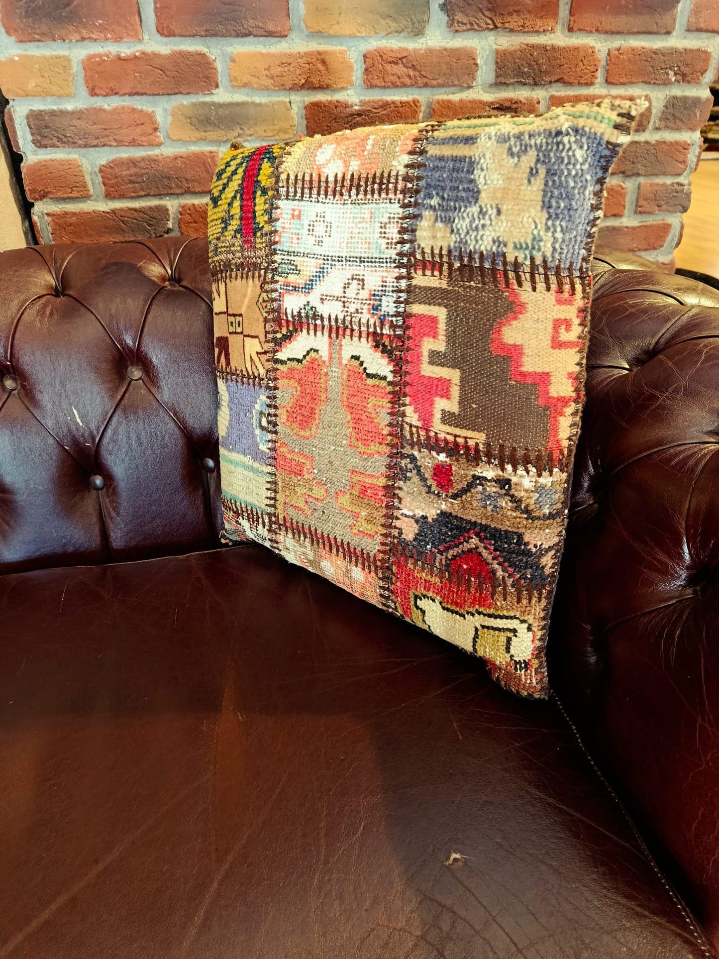 Handmade Patchwork Pillow Cover: Boho Accent Cushion, 24"x24"