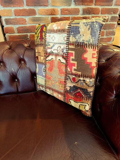 Handmade Patchwork Pillow Cover: Boho Accent Cushion, 24"x24"