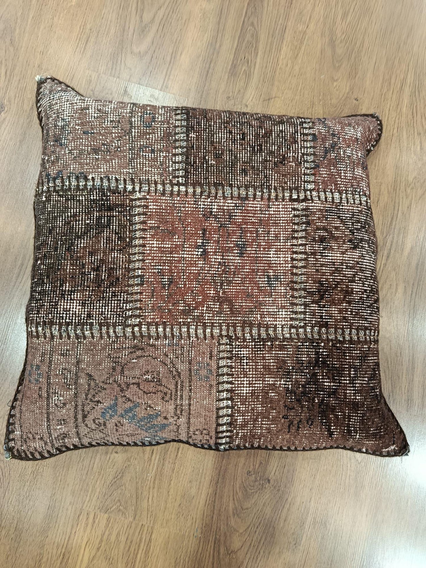 Handmade Patchwork Cushion Cover: Boho Accent Pillow (24"x24")
