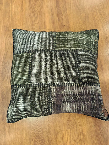 Handmade Gray Patchwork Pillow Cover: Boho Accent Cushion (24"x24")