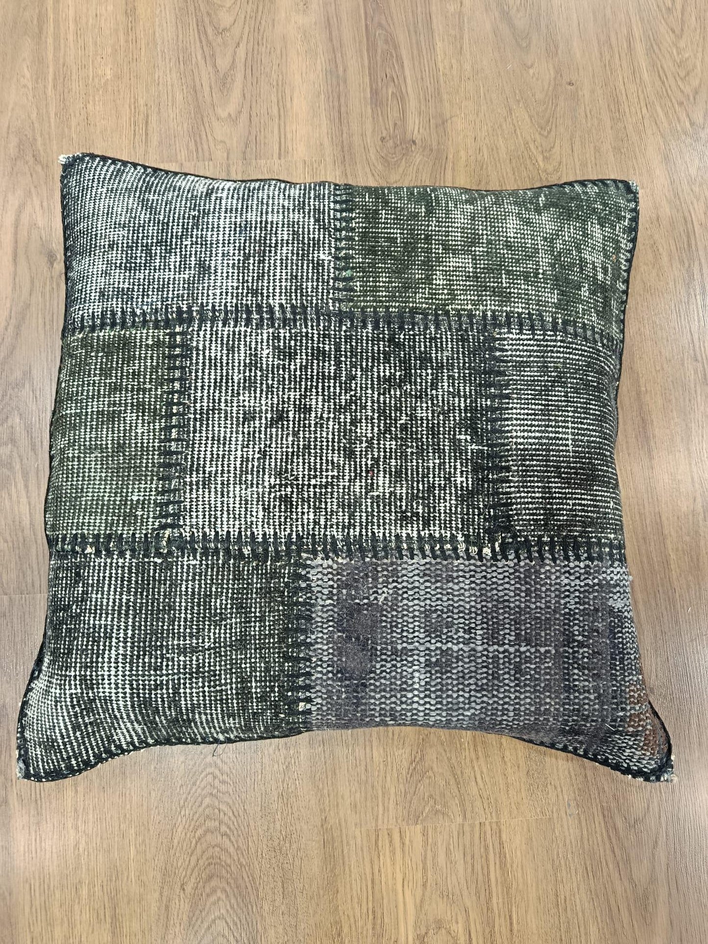 Handmade Gray Patchwork Pillow Cover: Boho Accent Cushion (24"x24")