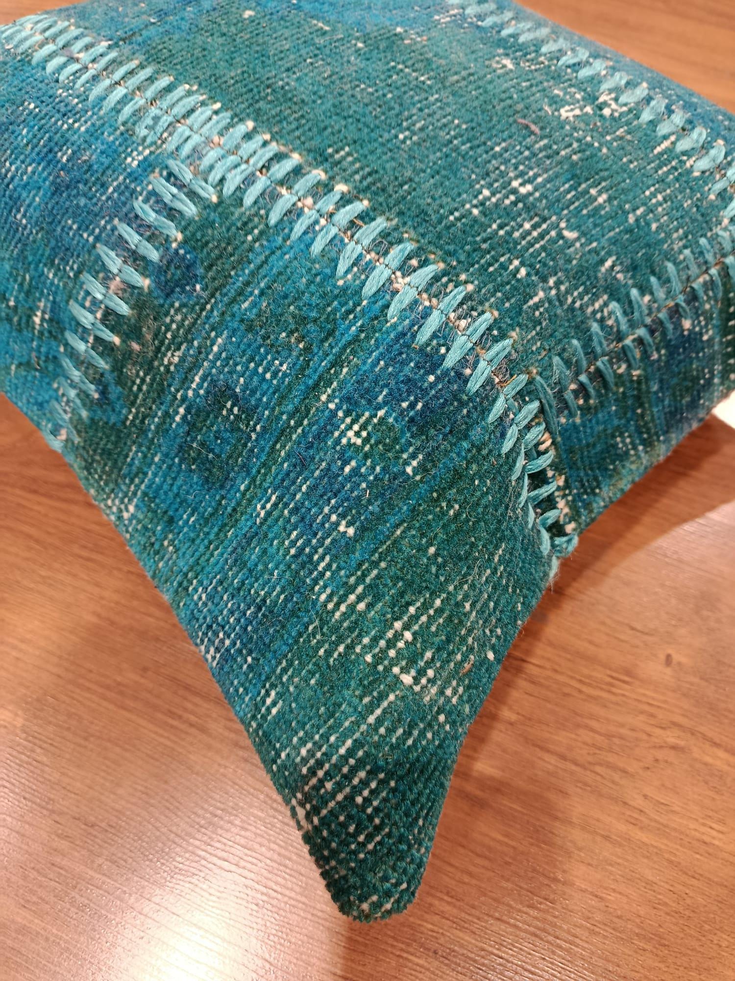 Handmade Turquoise Patchwork Cushion Cover: Boho Accent Pillow (19"x19")