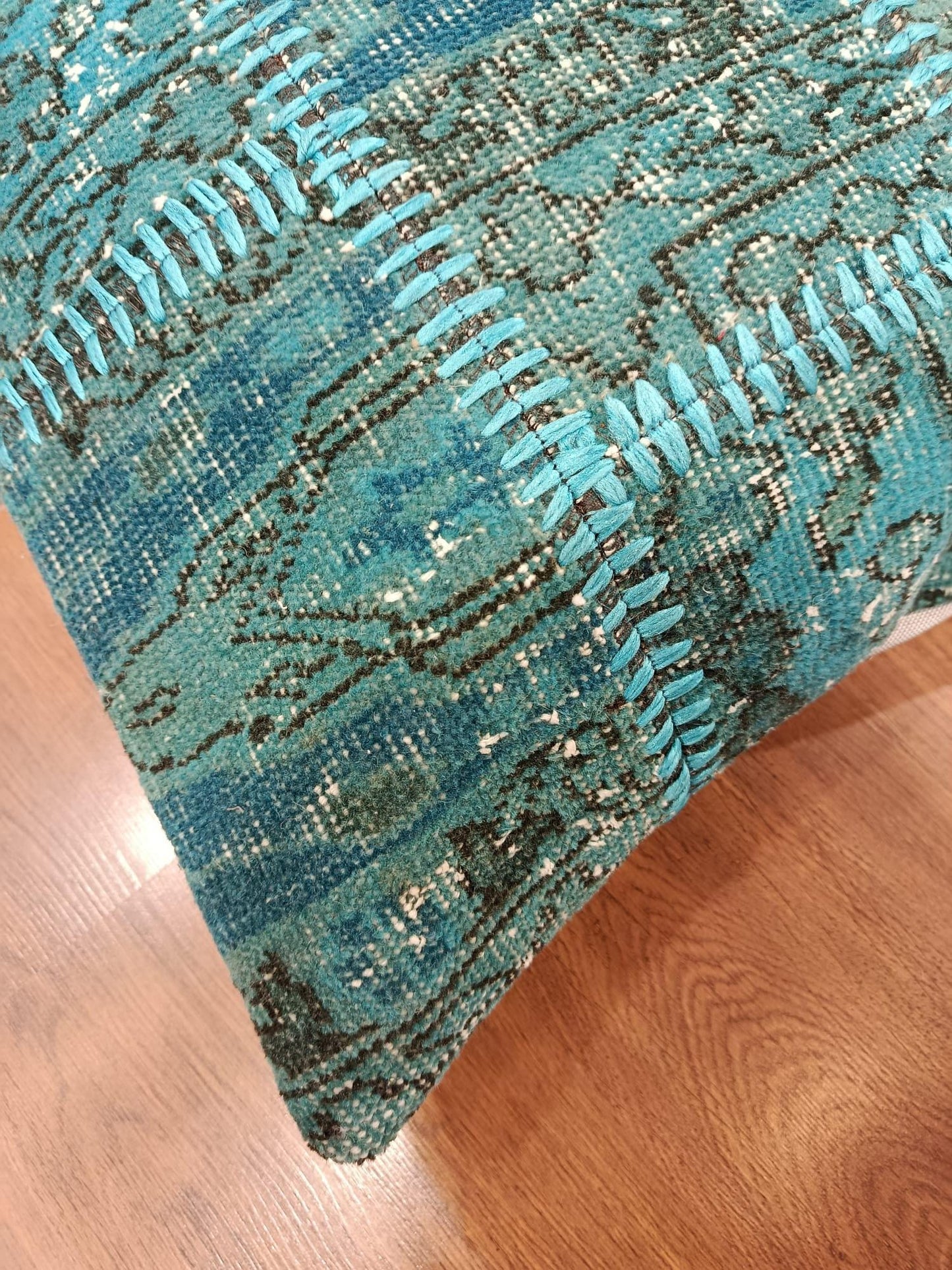 Handmade Blue Patchwork Pillow Cover: Boho Accent Cushion (19"x19")