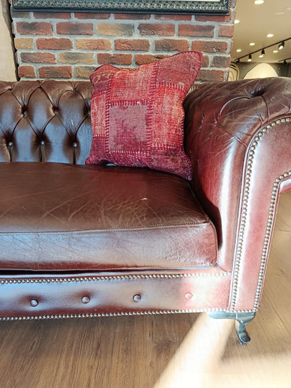 Handmade Red Patchwork Pillow Cover: Boho Accent Cushion (19"x19")