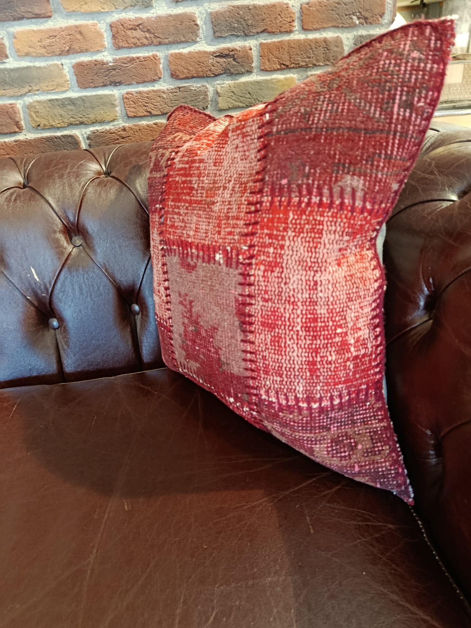 Handmade Red Patchwork Pillow Cover: Boho Accent Cushion (19"x19")