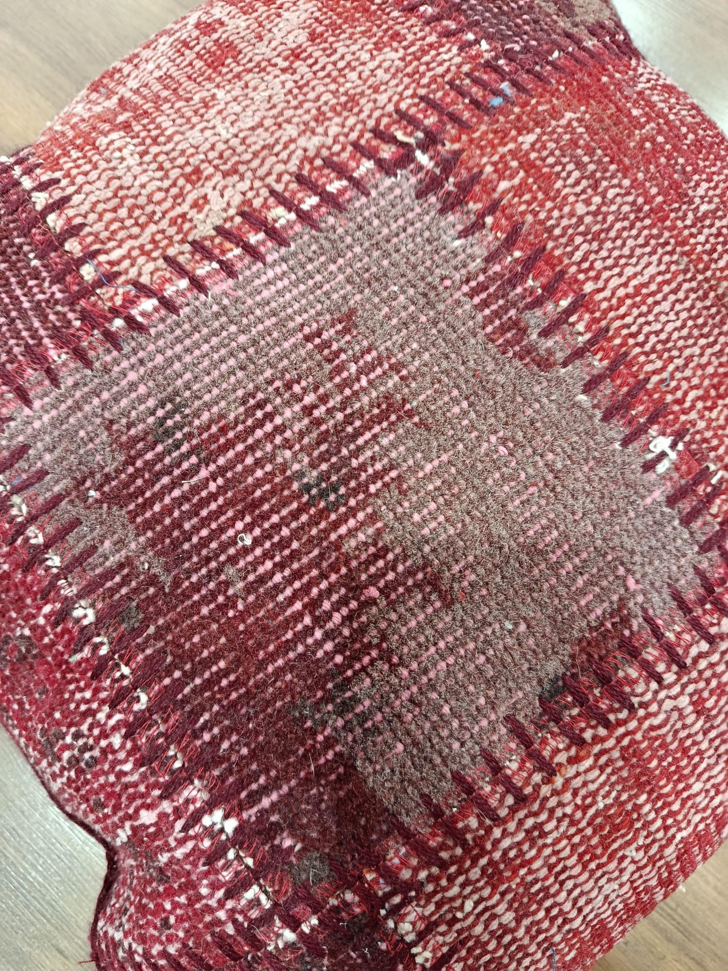 Handmade Red Patchwork Pillow Cover: Boho Accent Cushion (19"x19")