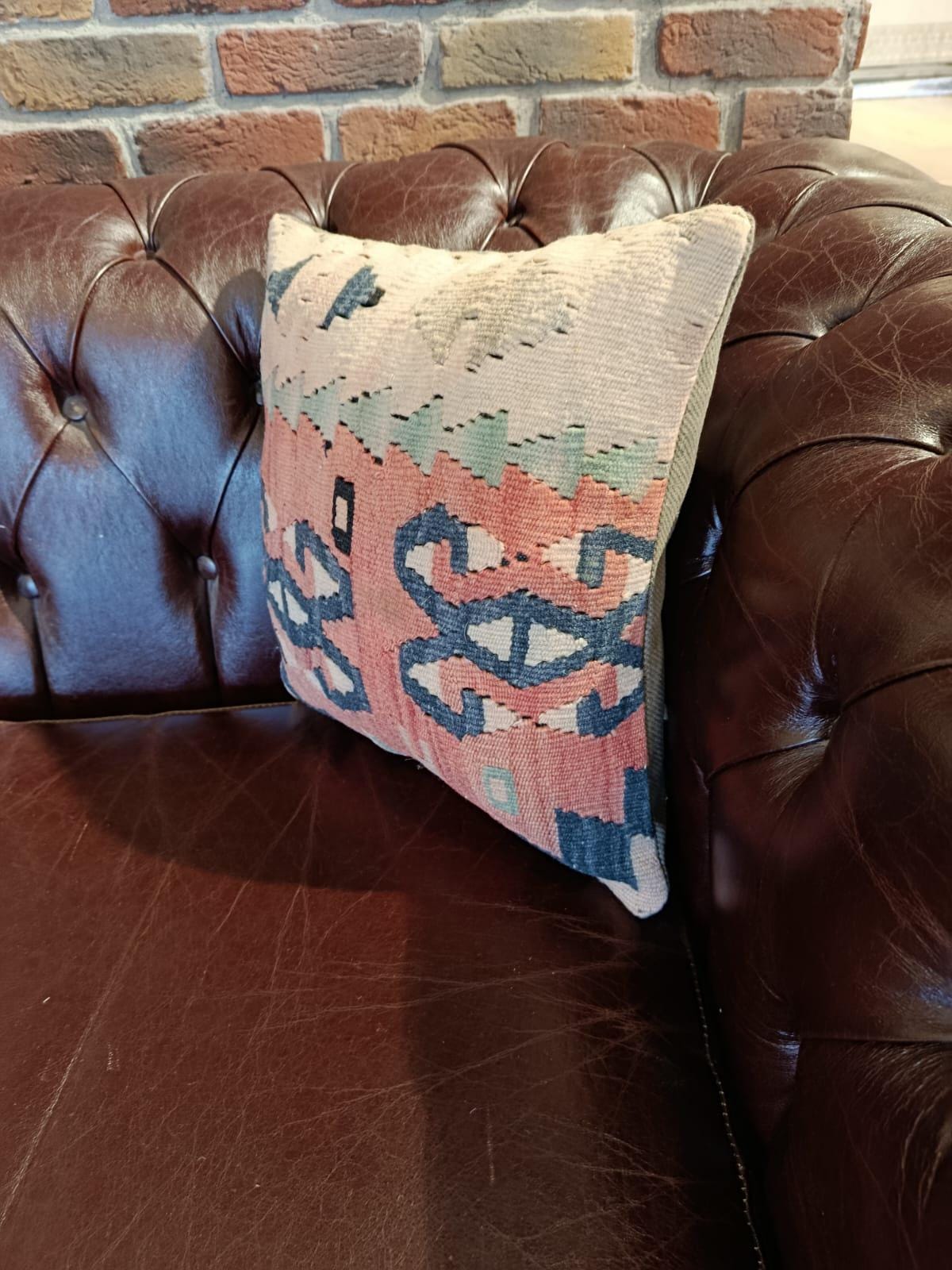 Handmade Kilim Patchwork Cushion Cover: Boho Accent Pillow (19"x19")