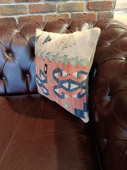 Handmade Kilim Patchwork Cushion Cover: Boho Accent Pillow (19"x19")