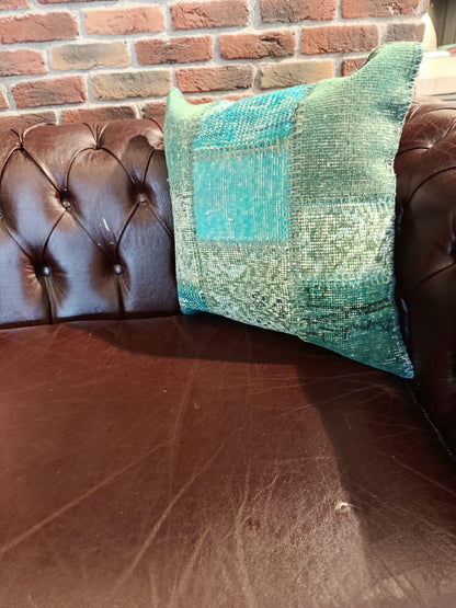 Handmade Turquoise Patchwork Cushion Cover: Boho Accent Pillow (19"x19")