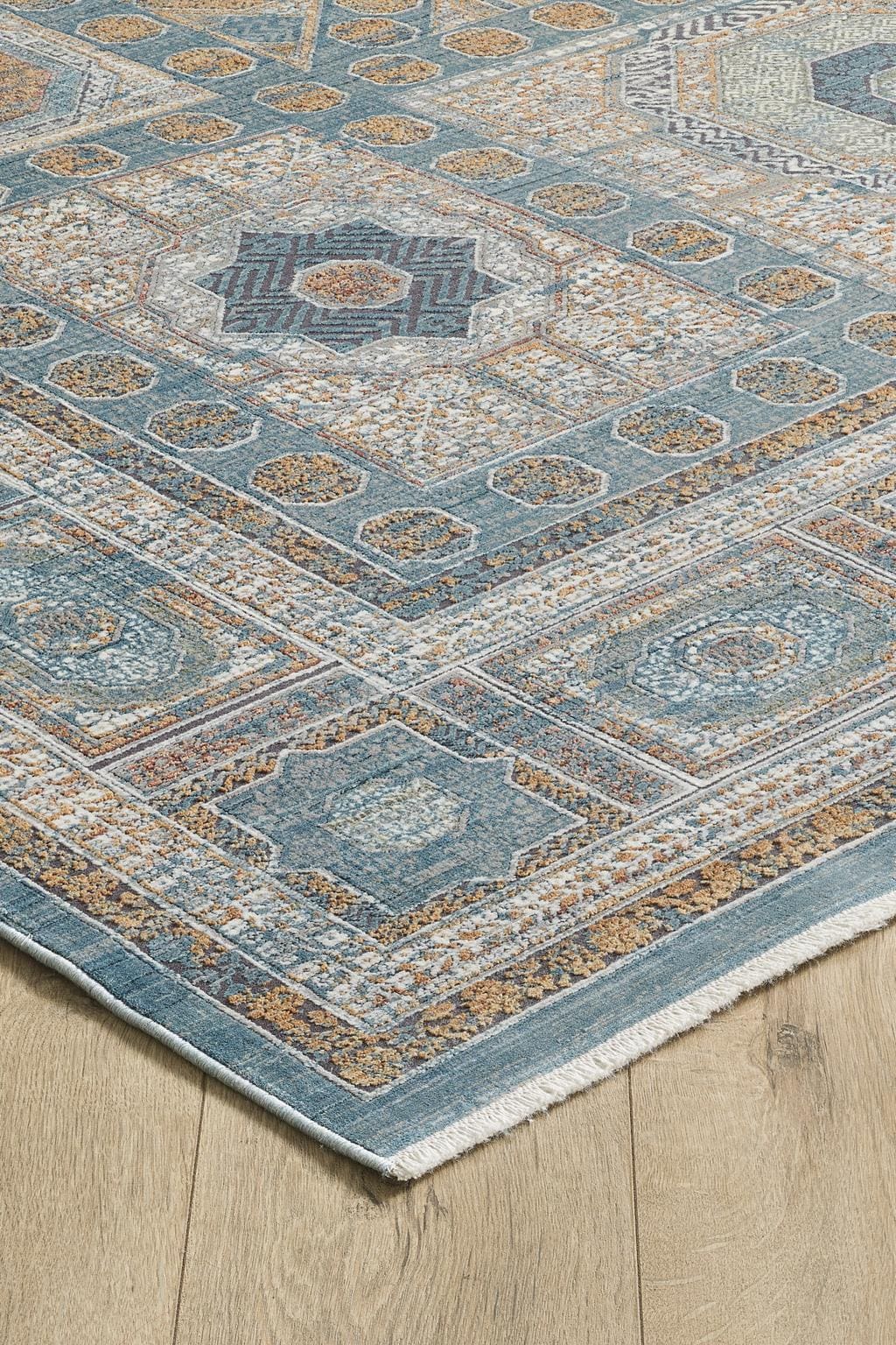8x11 ft, Blue Viscose Rug: Classic Oriental Medallion desing Bamboo Carpet