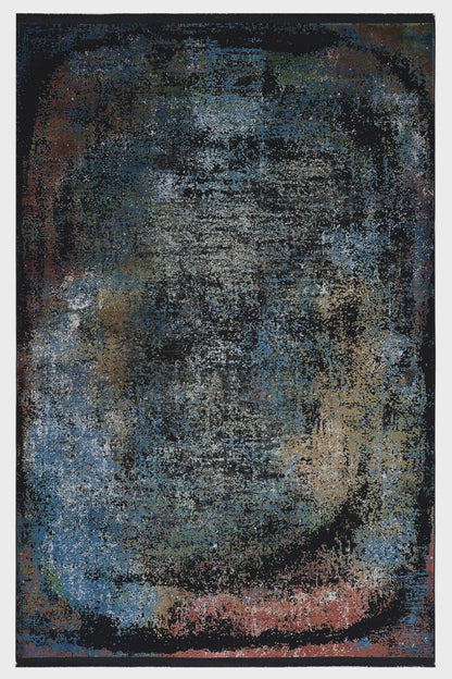 7x10 ft, Contemporary Bamboo Rug: Black Distressed Abstract carpet