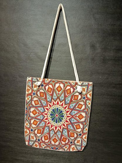 Handmade Geometric Shoulder Bag: Cotton Blend Tote (35cmx45cm)