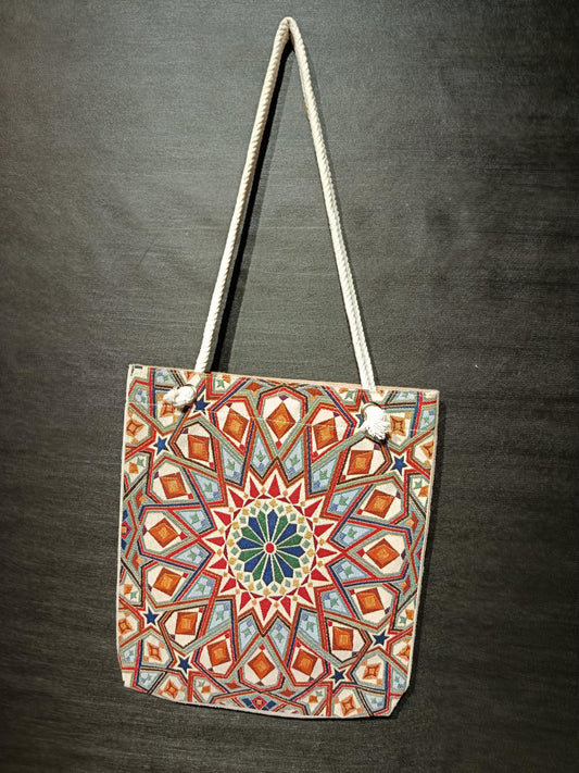 Handmade Geometric Shoulder Bag: Cotton Blend Tote (35cmx45cm)