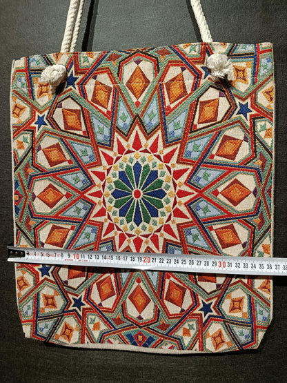 Handmade Geometric Shoulder Bag: Cotton Blend Tote (35cmx45cm)