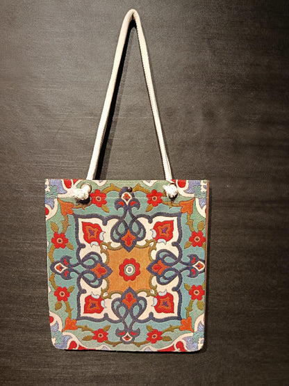 Handmade Floral Tote Bag: Organic Cotton Shoulder Bag