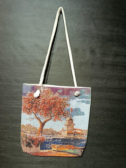 Tree Design Shoulder Bag: Handmade Cotton Blend Tote (35cmx45cm)
