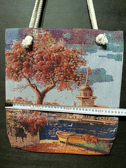 Tree Design Shoulder Bag: Handmade Cotton Blend Tote (35cmx45cm)