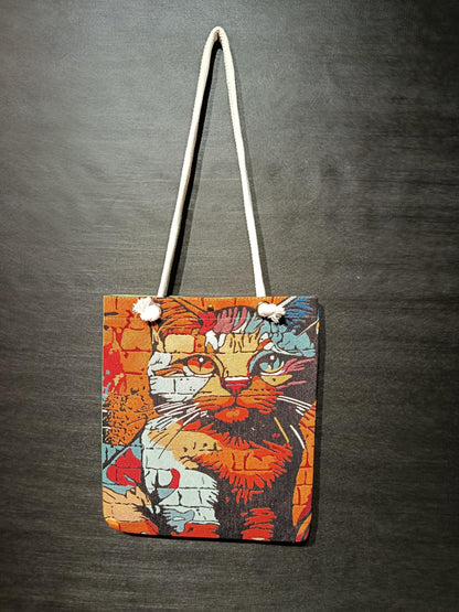 Abstract Cat Tote Bag: Gobelin Tapestry Shoulder Bag - Modern Art Purse