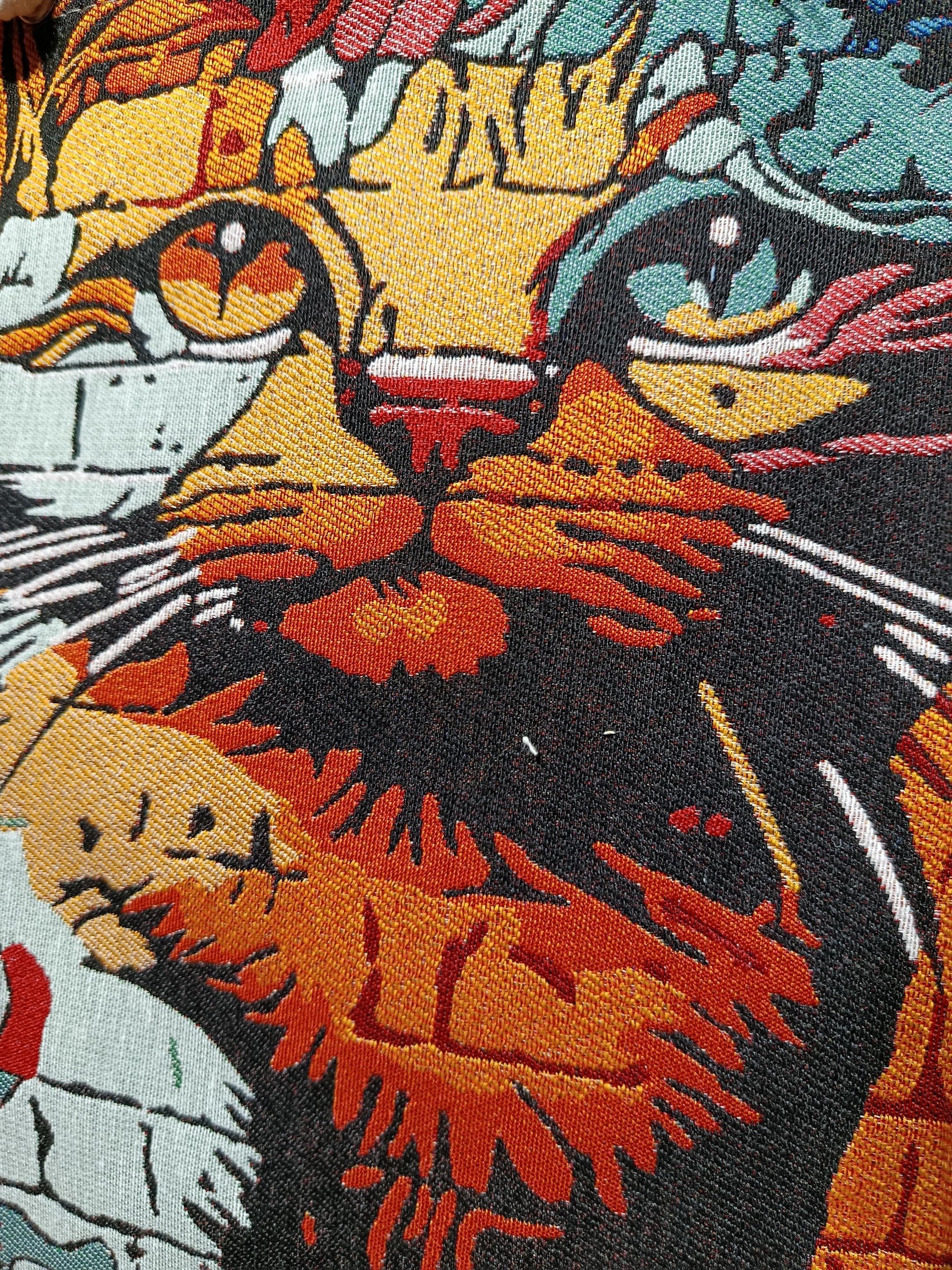 Abstract Cat Tote Bag: Gobelin Tapestry Shoulder Bag - Modern Art Purse