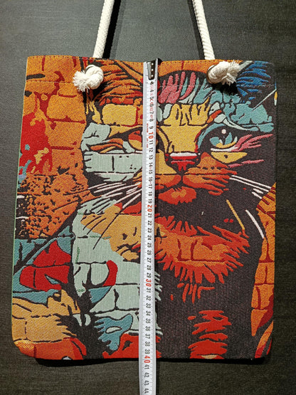 Abstract Cat Tote Bag: Gobelin Tapestry Shoulder Bag - Modern Art Purse
