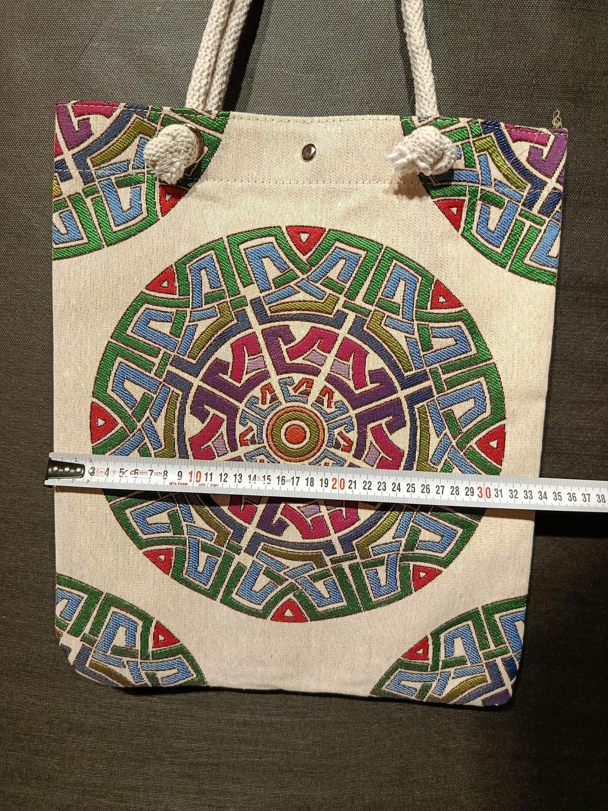 Handmade Cotton Shoulder Bag: Geometric Design Tote (35cmx45cm)