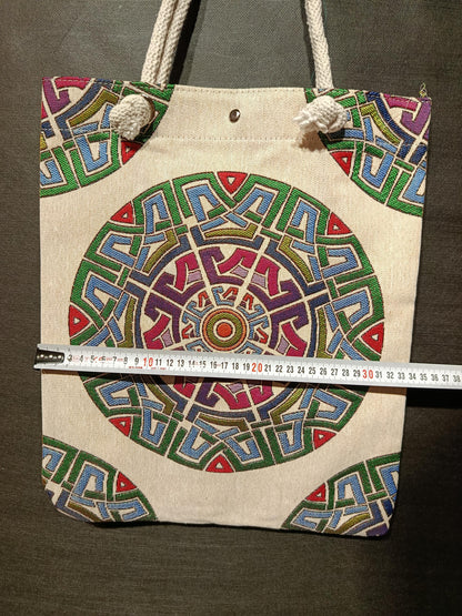 Handmade Cotton Shoulder Bag: Geometric Design Tote (35cmx45cm)