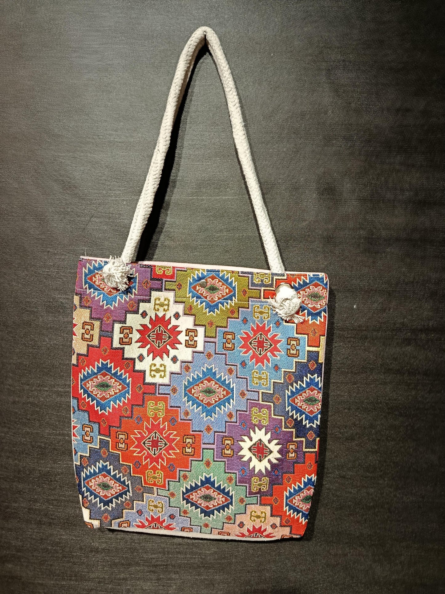 Handmade Shoulder Bag: Organic Cotton Blend, Colorful Pattern (35cmx45cm)