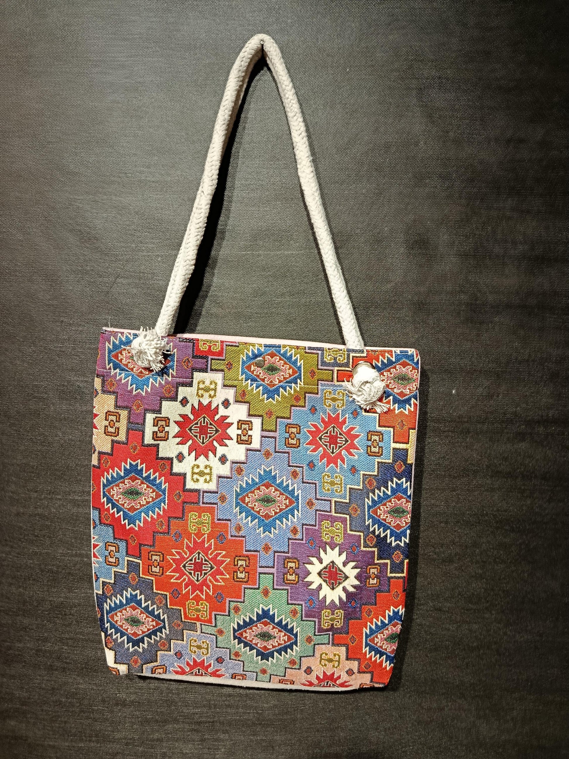 Handmade Shoulder Bag: Organic Cotton Blend, Colorful Pattern (35cmx45cm)