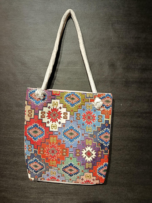Handmade Shoulder Bag: Organic Cotton Blend, Colorful Pattern (35cmx45cm)